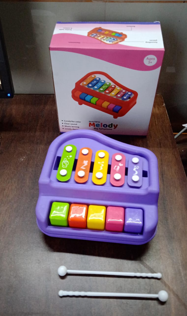 2 in 1 Baby Piano Xylophone Toy for Toddlers, 5 Multicolored Key Keyboard Xylophone Piano, Preschool Educational Musical Learning Instruments Toy for Baby Kids Girls Boys 3+ Years (1 Pc)
